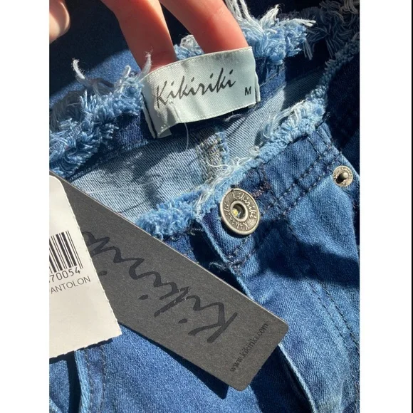 Kikiriki Fit & Flare Blue Boho Raw Hem Ruffle Denim Jeans size Medium - Picture 10 of 11